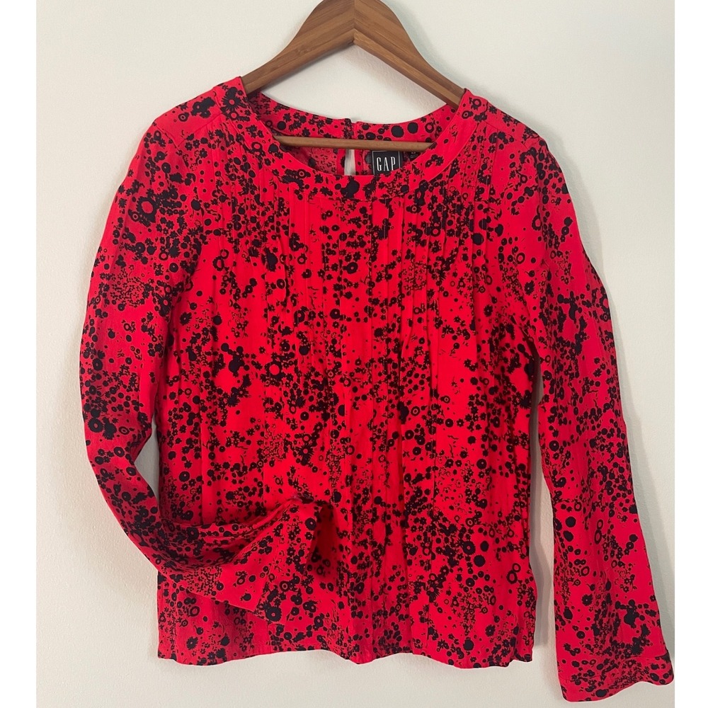 Gap 100% Rayon Red & Navy Foral Pintucked Blouse Top, Size XS, New
